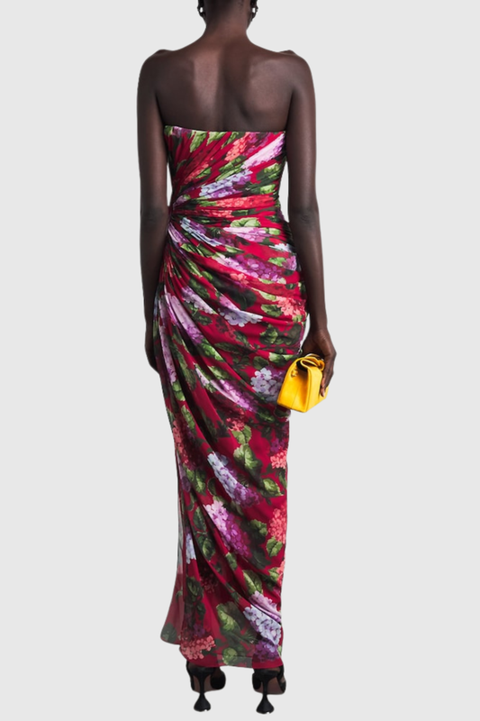 Aanav Strapless Floral Ruched Maxi Dress
