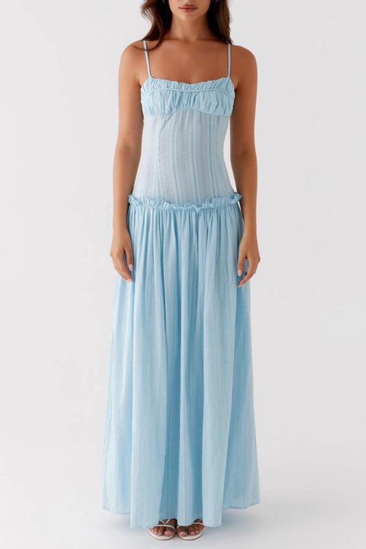Aaralyn Striped Ruched Maxi Dress - Blue
