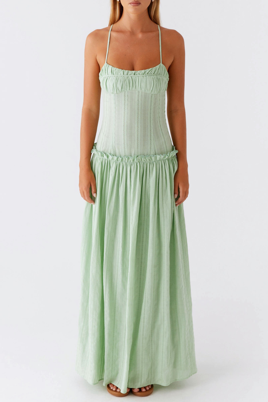 Aaralyn Striped Ruched Maxi Dress - Green