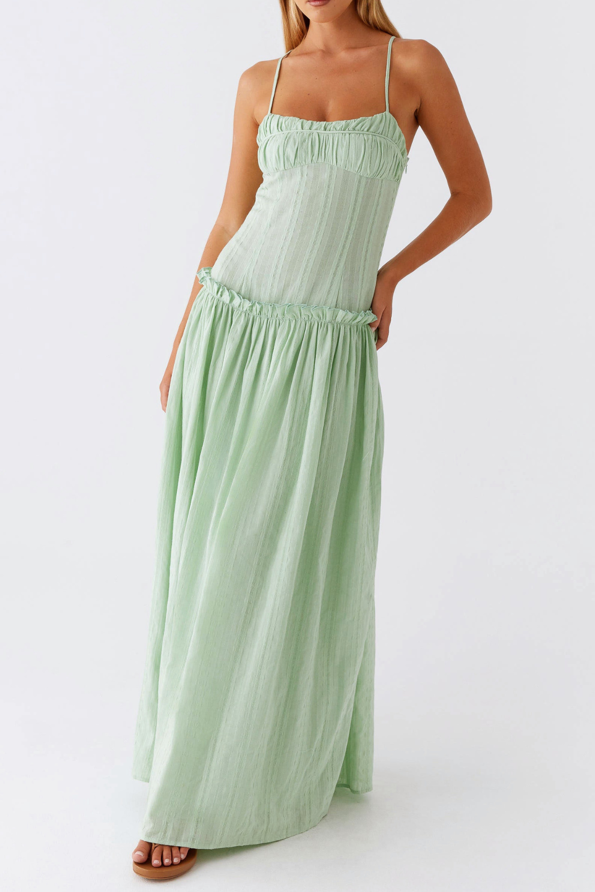 Aaralyn Striped Ruched Maxi Dress - Green