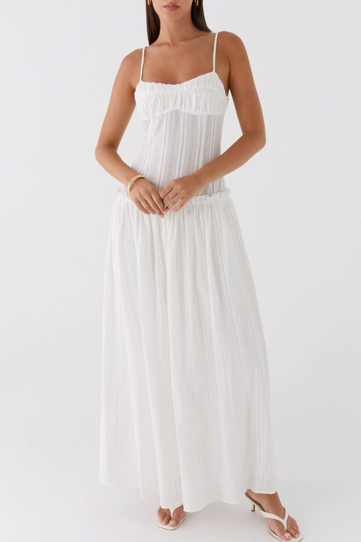 Aaralyn Striped Ruched Maxi Dress - White