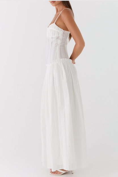 Aaralyn Striped Ruched Maxi Dress - White