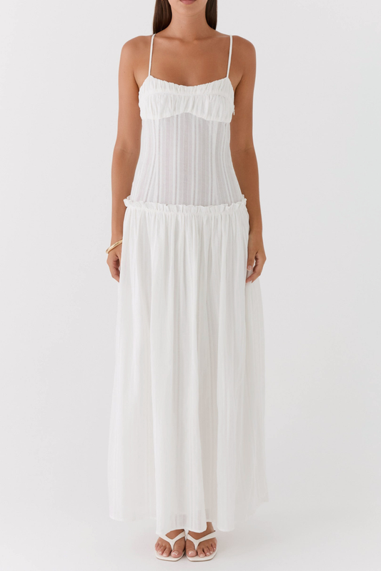 Aaralyn Striped Ruched Maxi Dress - White