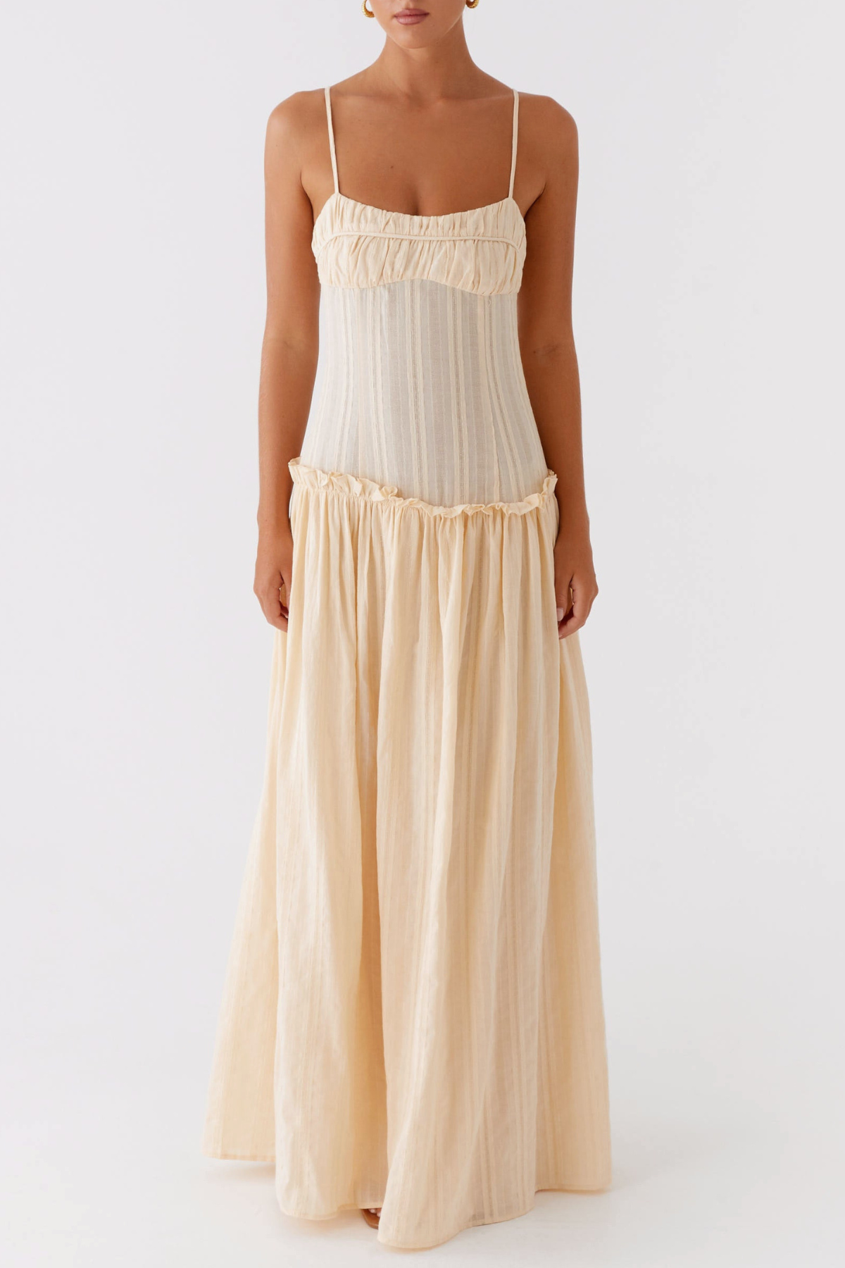 Aaralyn Striped Ruched Maxi Dress - Yellow