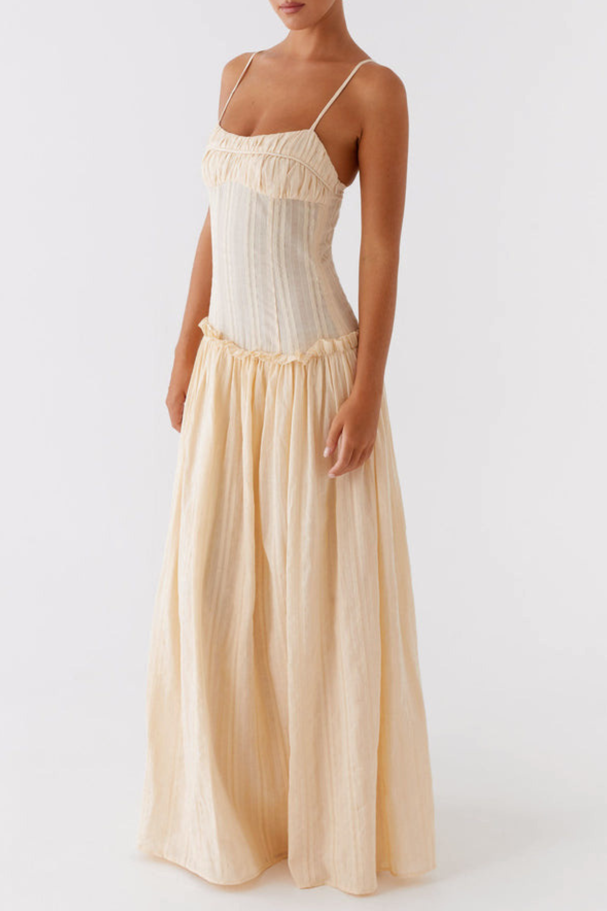 Aaralyn Striped Ruched Maxi Dress - Yellow