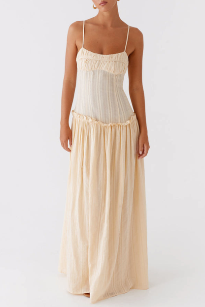 Aaralyn Striped Ruched Maxi Dress - Yellow