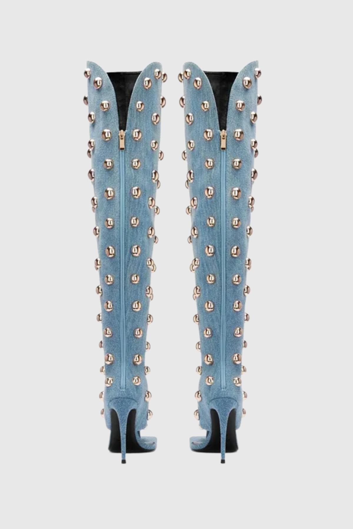 Abner Solid Rivet Knee High Stiletto Boots - Blue