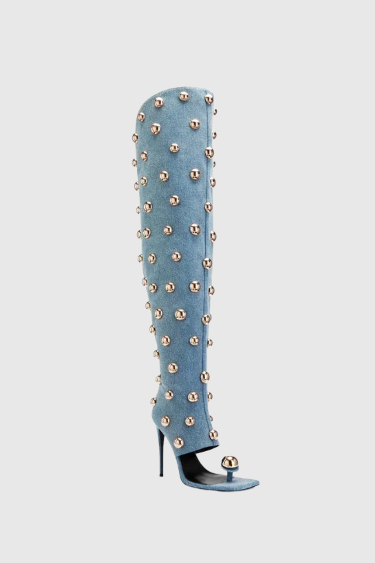 Abner Solid Rivet Knee High Stiletto Boots - Blue