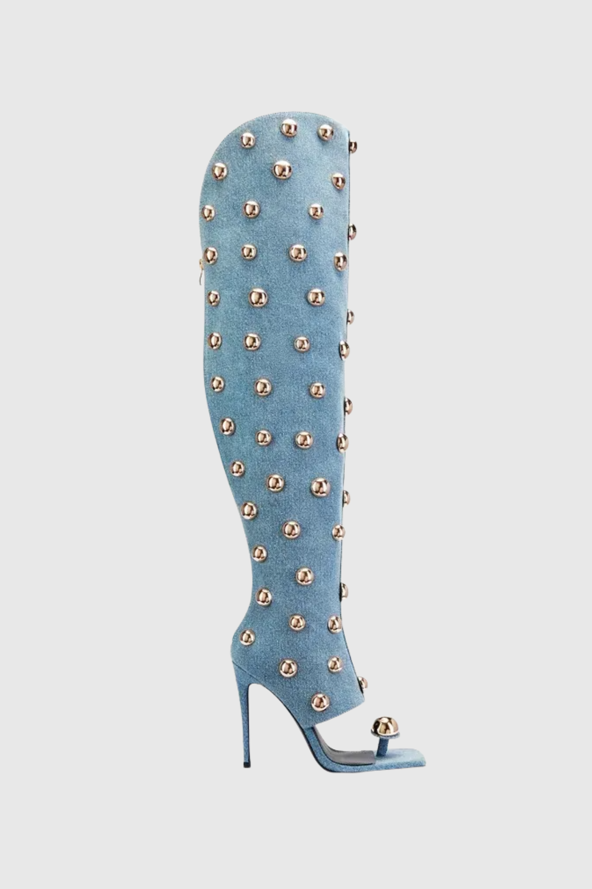 Abner Solid Rivet Knee High Stiletto Boots - Blue