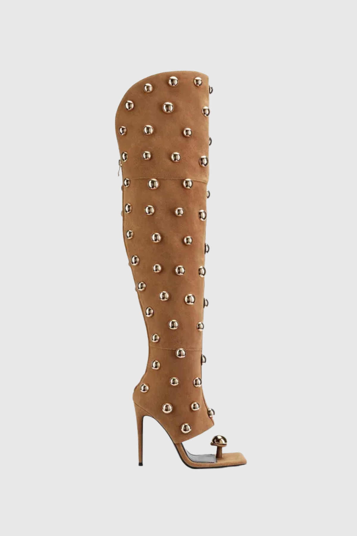 Abner Solid Rivet Knee High Stiletto Boots - Brown