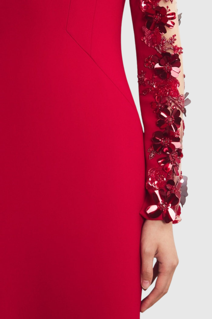 Aceran Floral Sequin Embellished Maxi Dress - Red