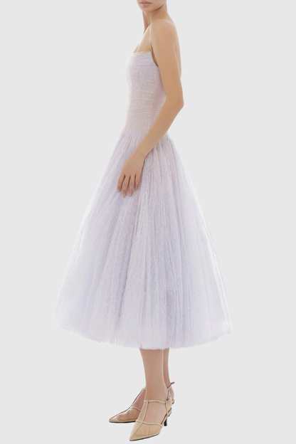 Acer Strapless Lace Corset Midi Dress - Purple