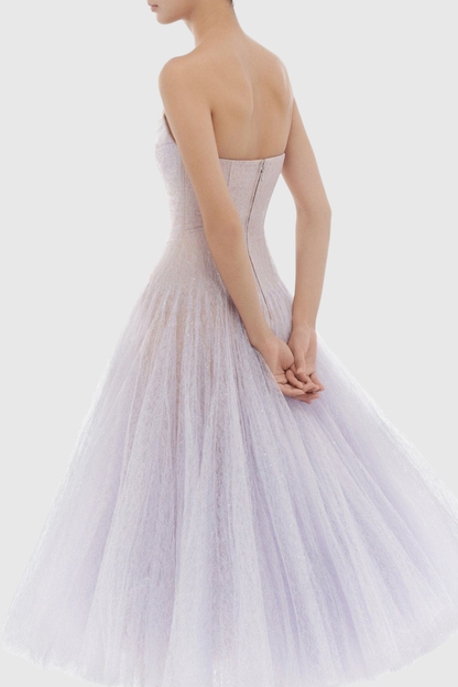 Acer Strapless Lace Corset Midi Dress - Purple