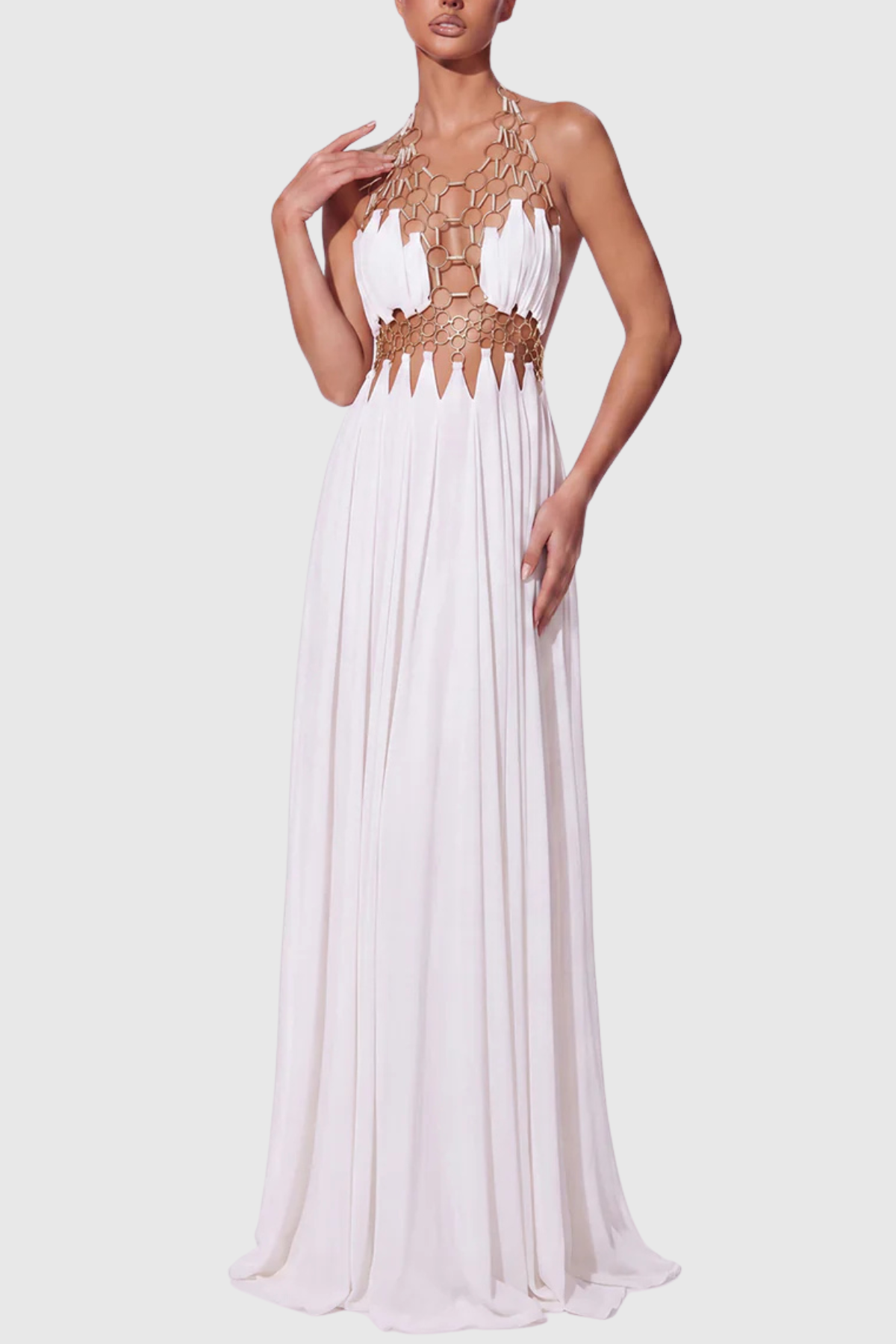 Achilles Circle Cutout Halter Maxi Dress - White