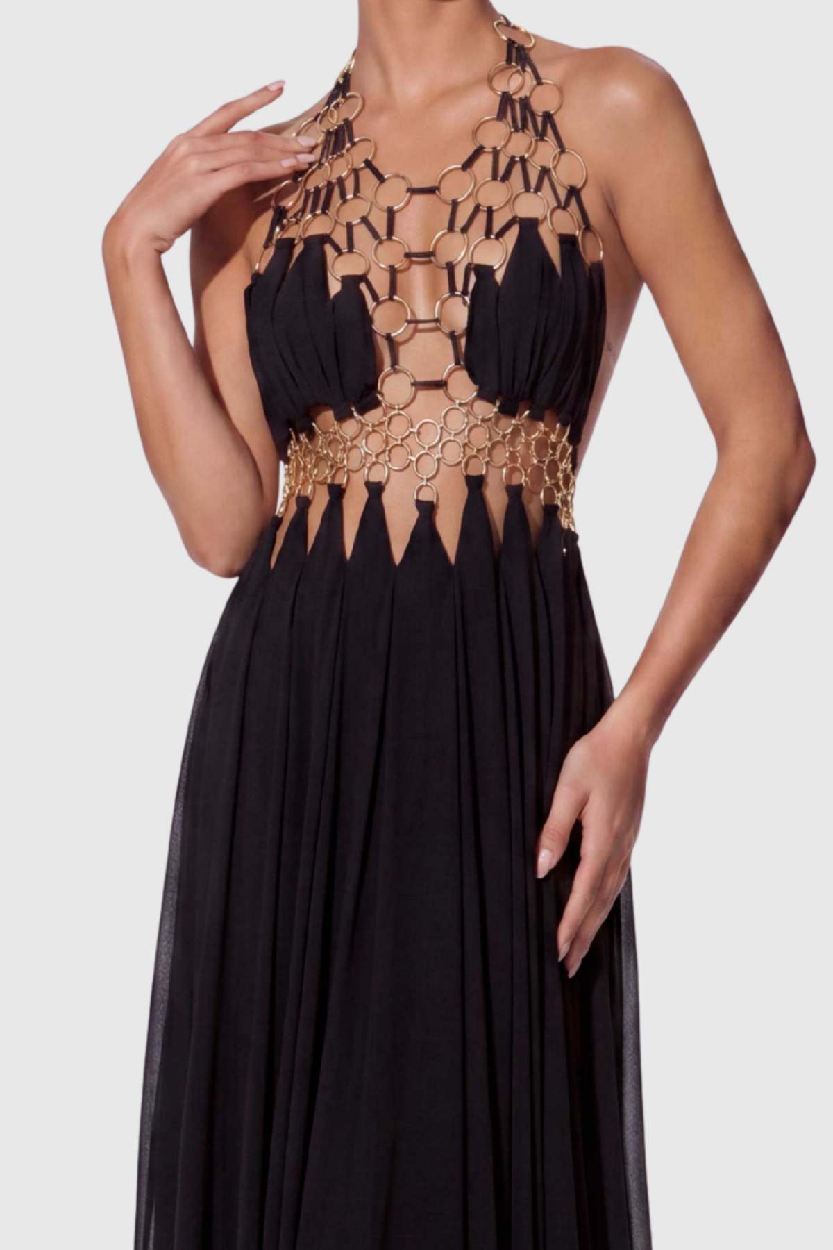 Achilles Circle Cutout Halter Maxi Dress - Black