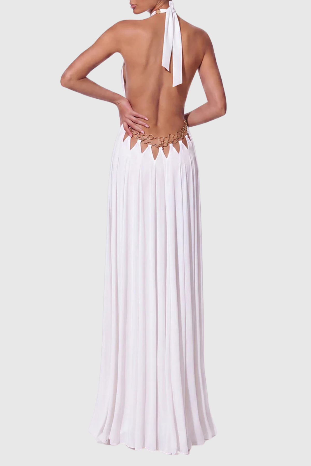 Achilles Circle Cutout Halter Maxi Dress - White