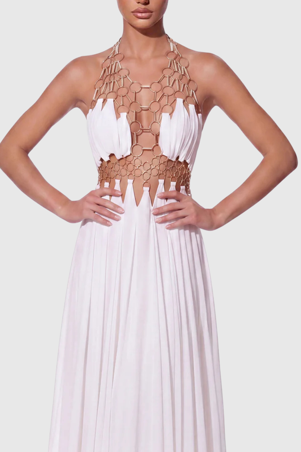Achilles Circle Cutout Halter Maxi Dress - White