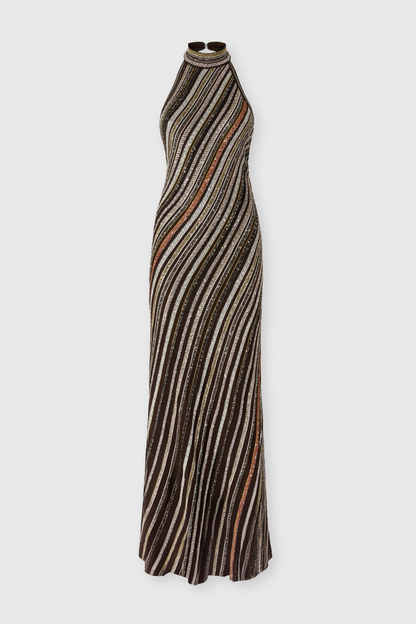 Adaha Halter Sequin Knit Maxi Dress - Yellow
