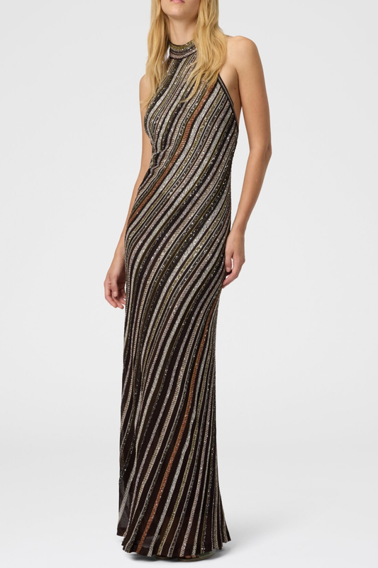 Adaha Halter Sequin Knit Maxi Dress - Yellow