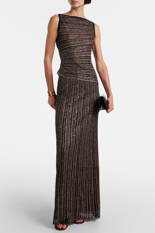 Adaha Sequin Knit Sleeveless Top & Maxi Skirt Set