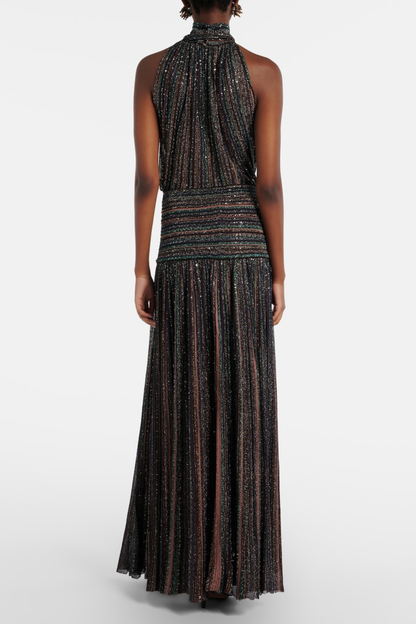 Adaha Sequin Knit Top & Maxi Skirt Set - Black