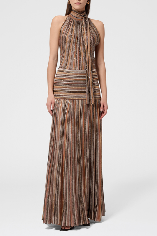 Adaha Sequin Knit Top & Maxi Skirt Set - Camel
