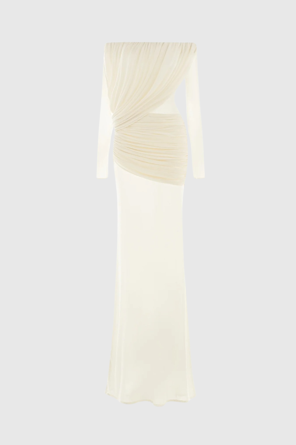 Adair Off Shoulder Draped Mesh Maxi Dress - White