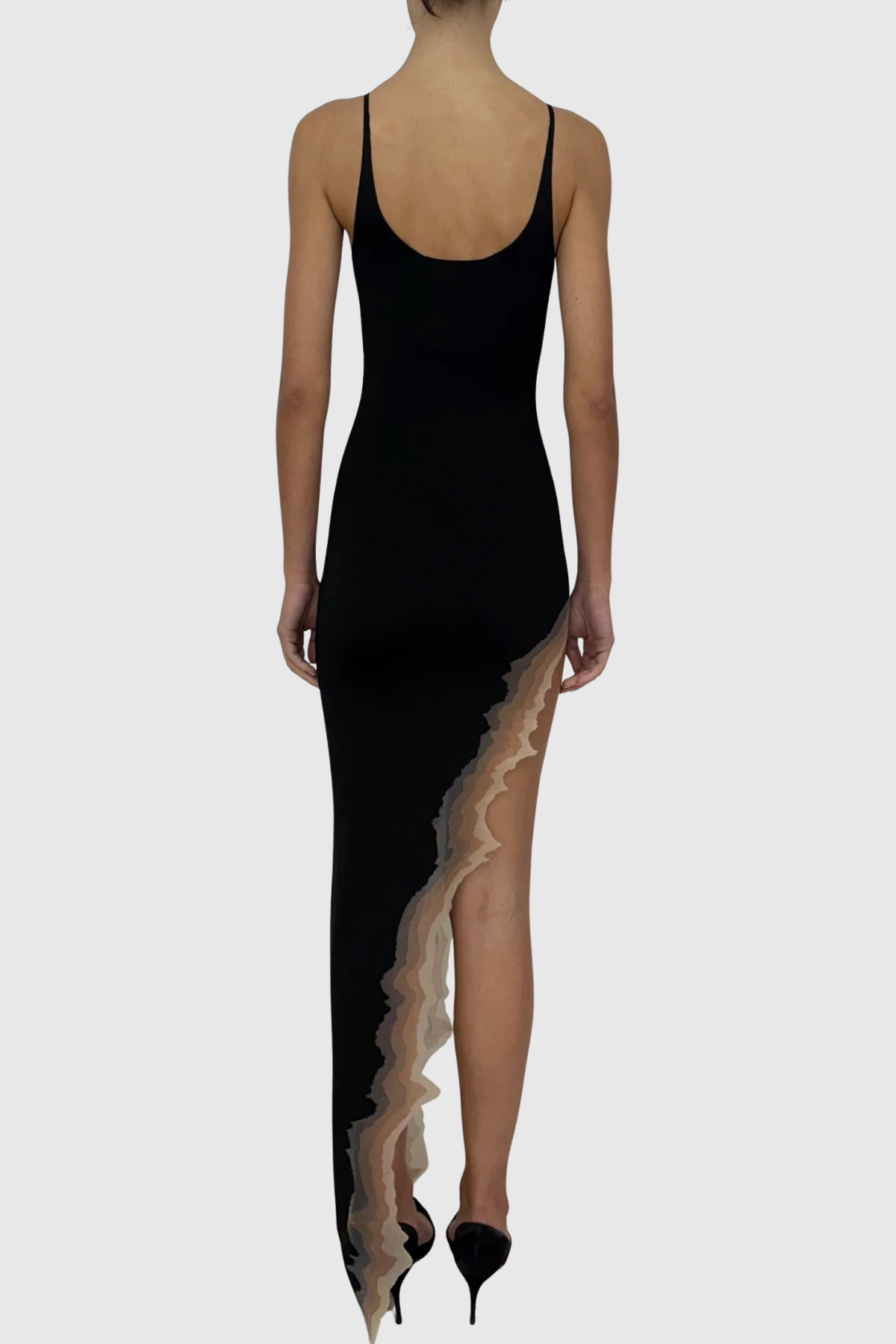 Adalia Asymmetric Wave Maxi Dress - Black