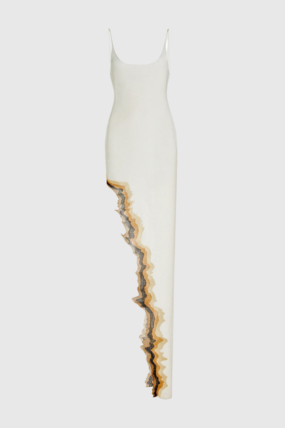 Adalia Asymmetric Wave Maxi Dress - White