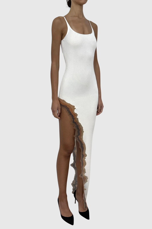 Adalia Asymmetric Wave Maxi Dress - White