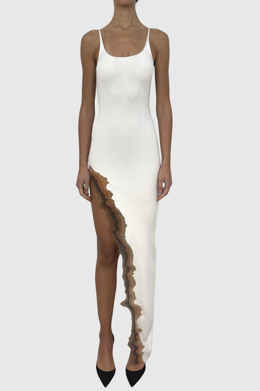 Adalia Asymmetric Wave Maxi Dress - White