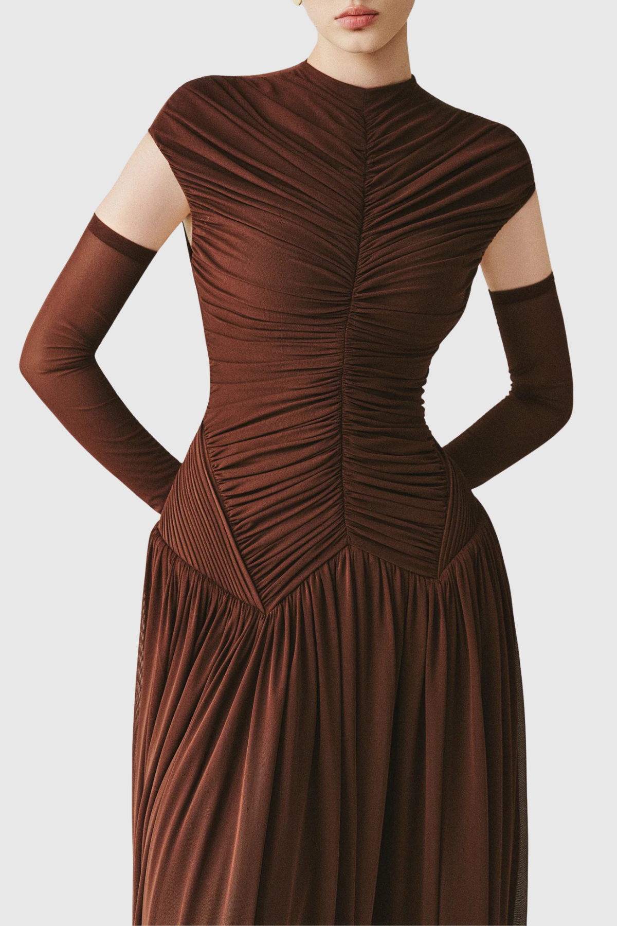 Addya Ruched Maxi Dress - Brown