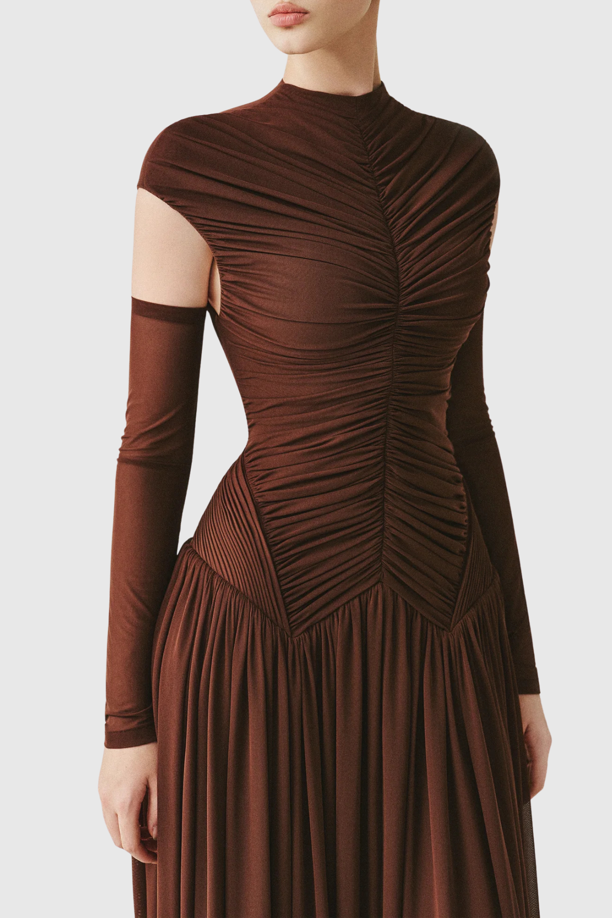 Addya Ruched Maxi Dress - Brown