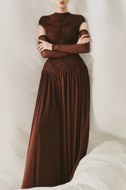 Addya Ruched Maxi Dress - Brown