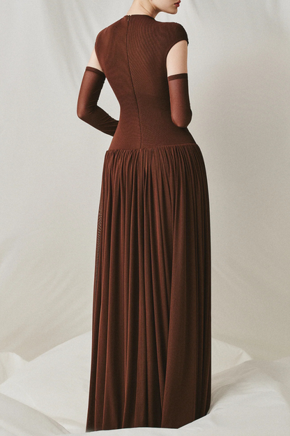 Addya Ruched Maxi Dress - Brown