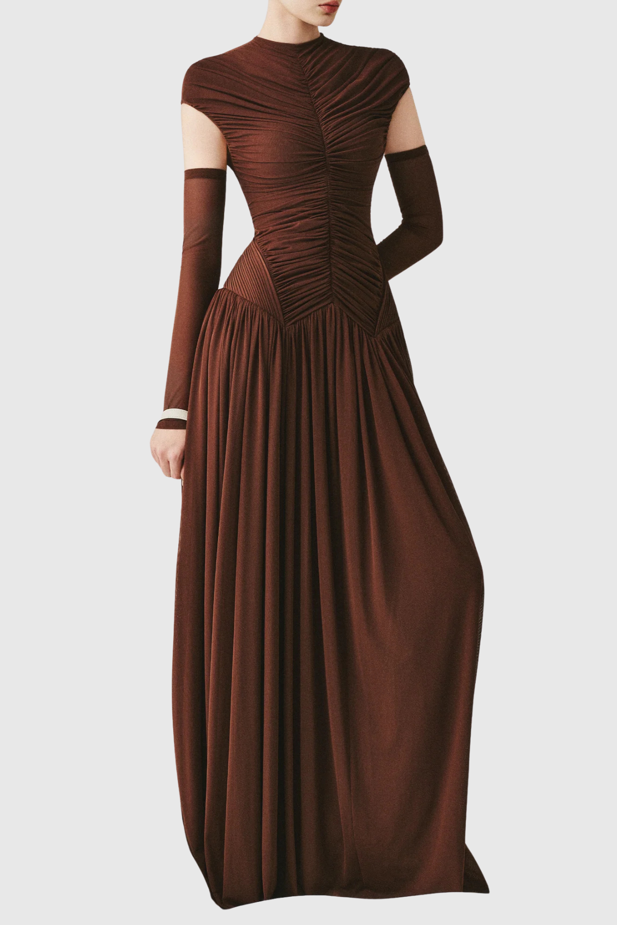 Addya Ruched Maxi Dress - Brown