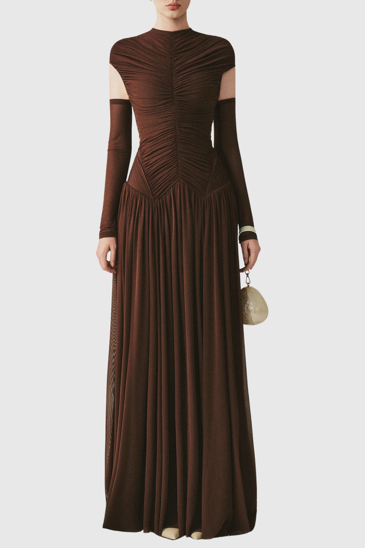 Addya Ruched Maxi Dress - Brown