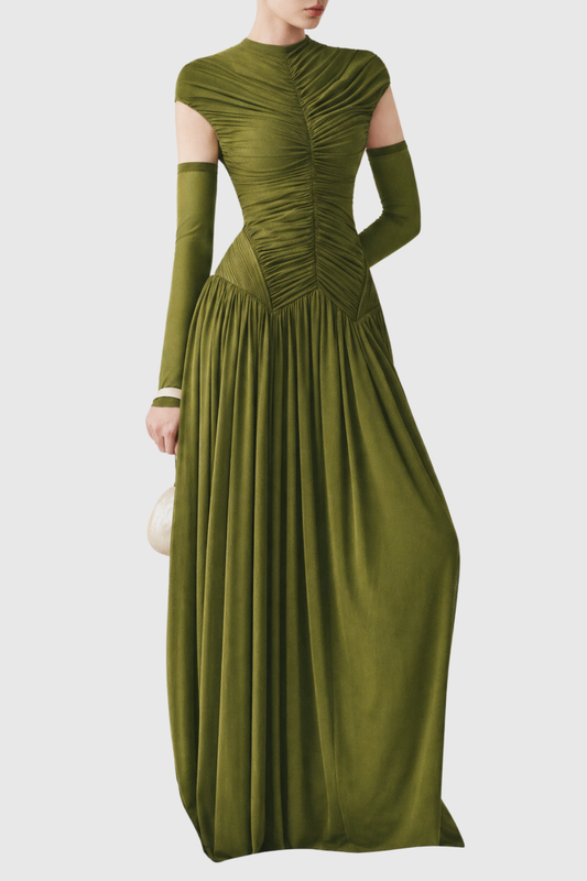 Addya Ruched Maxi Dress - Green