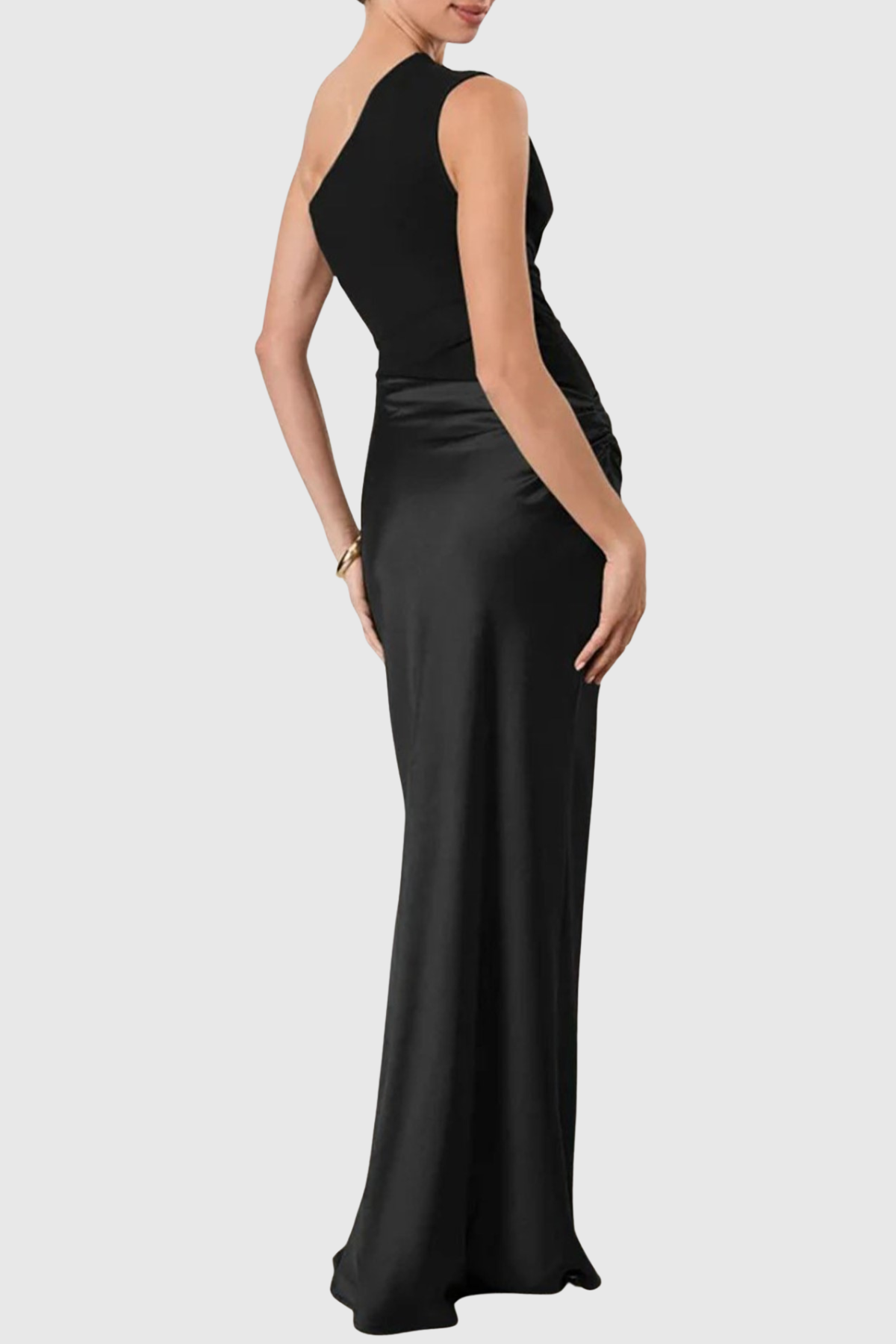 Adelpa One Shoulder Satin Maxi Dress - Black