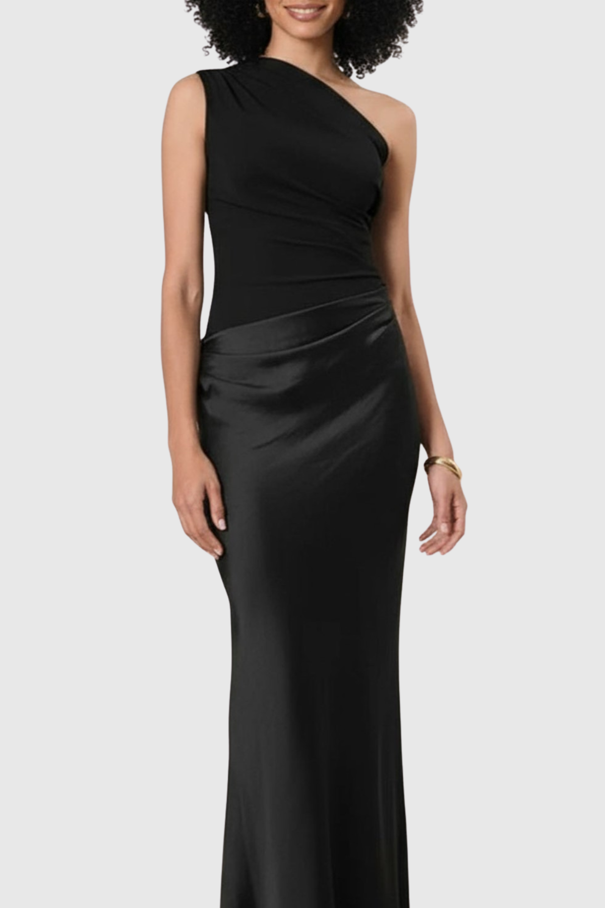 Adelpa One Shoulder Satin Maxi Dress - Black