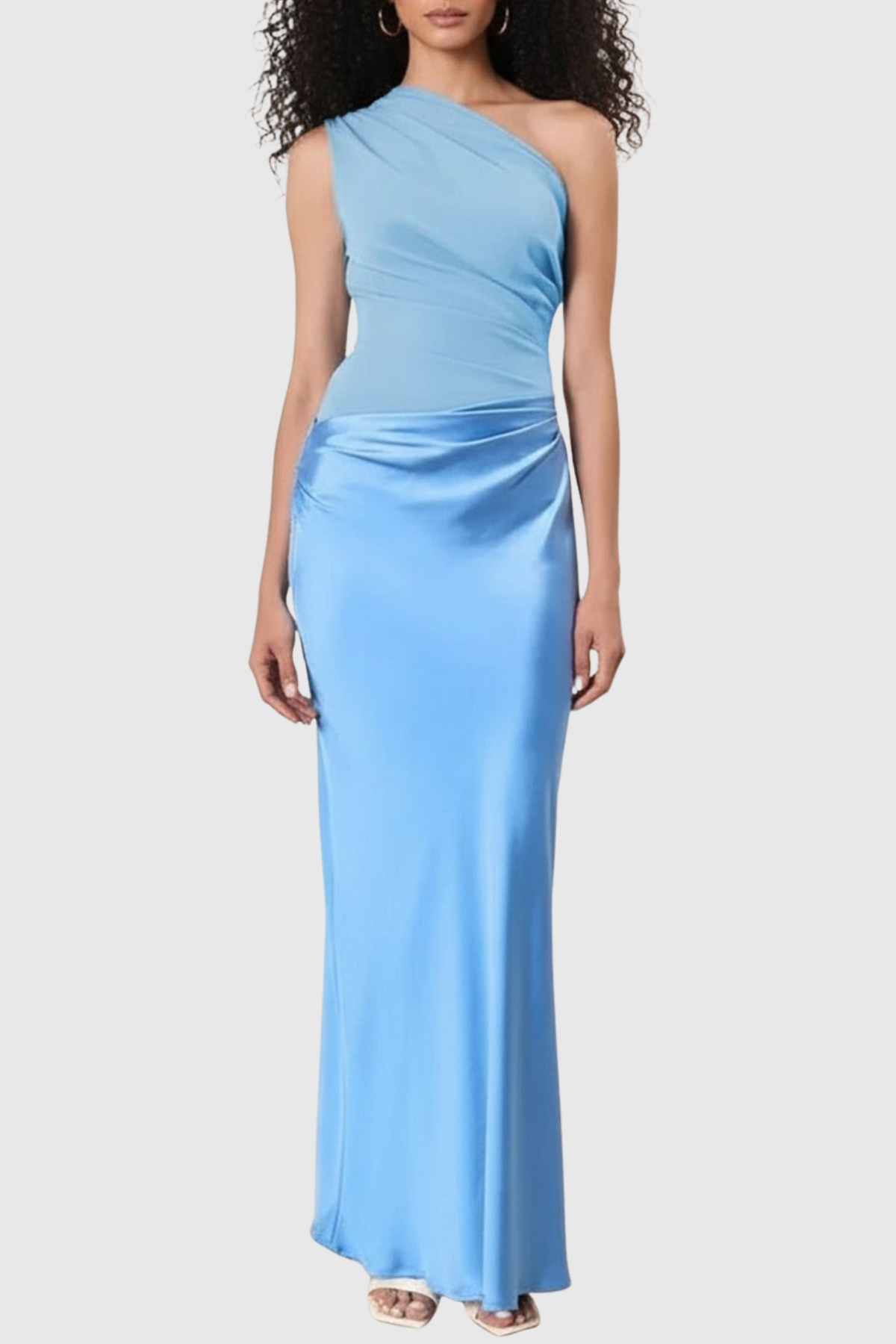Adelpa One Shoulder Satin Maxi Dress - Blue