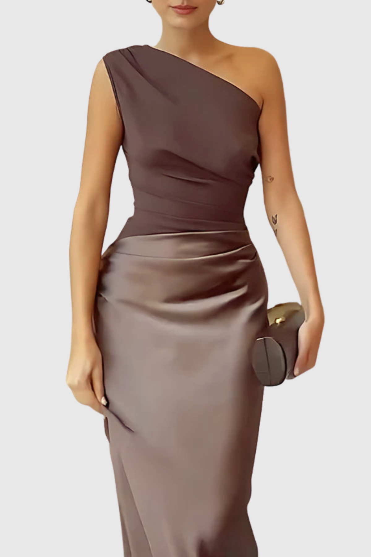 Adelpa One Shoulder Satin Maxi Dress - Brown