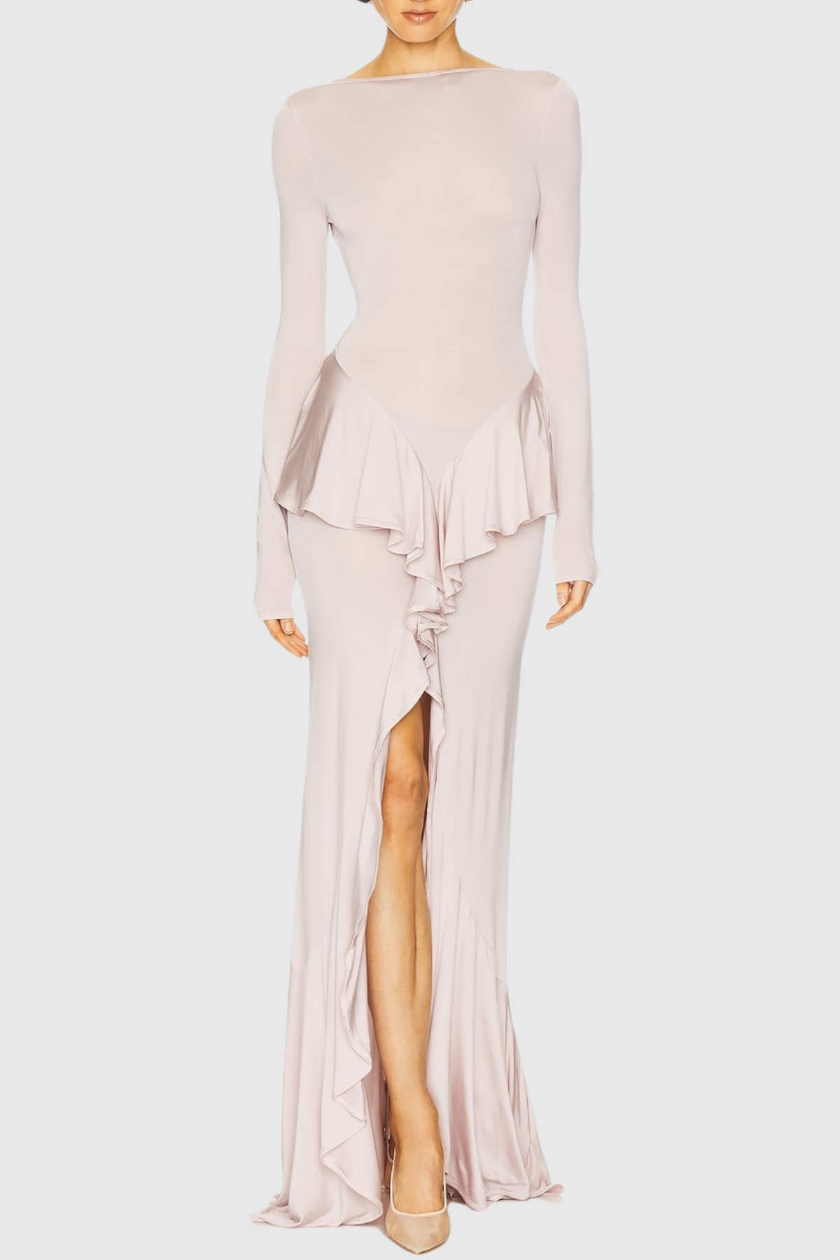 Adhara Ruffle Split Maxi Dress - Pink