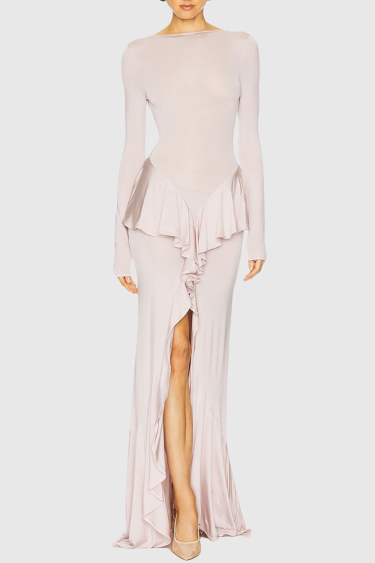 Adhara Ruffle Split Maxi Dress - Pink