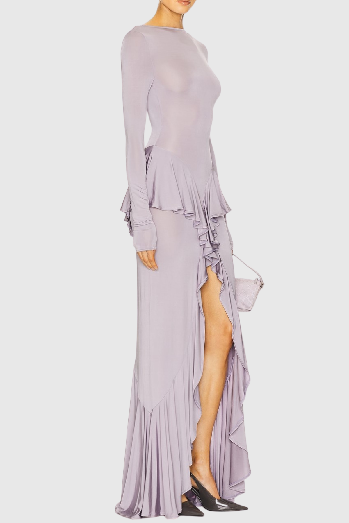 Adhara Ruffle Split Maxi Dress - Purple