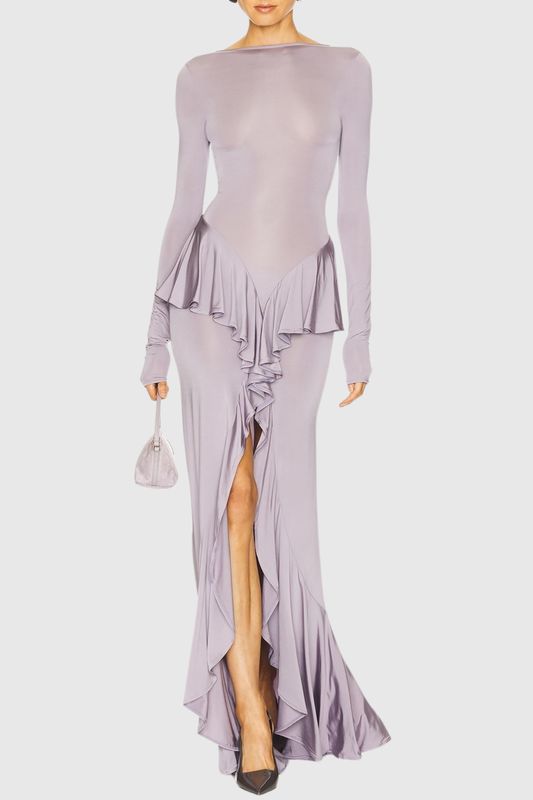Adhara Ruffle Split Maxi Dress - Purple
