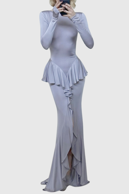 Adhara Ruffle Split Maxi Dress - Purple
