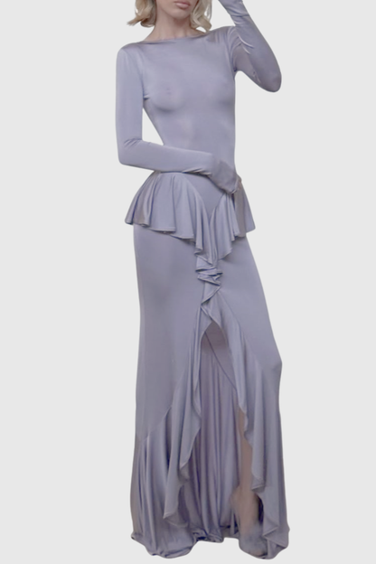 Adhara Ruffle Split Maxi Dress - Purple