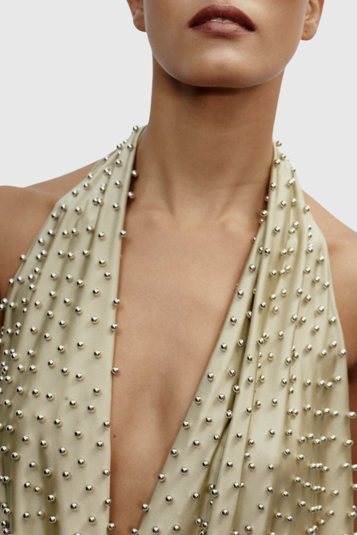 Adlai Stud Embellished Halter Mini Dress - Beige