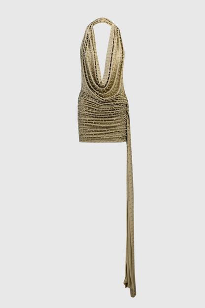 Adlai Stud Embellished Halter Mini Dress - Beige